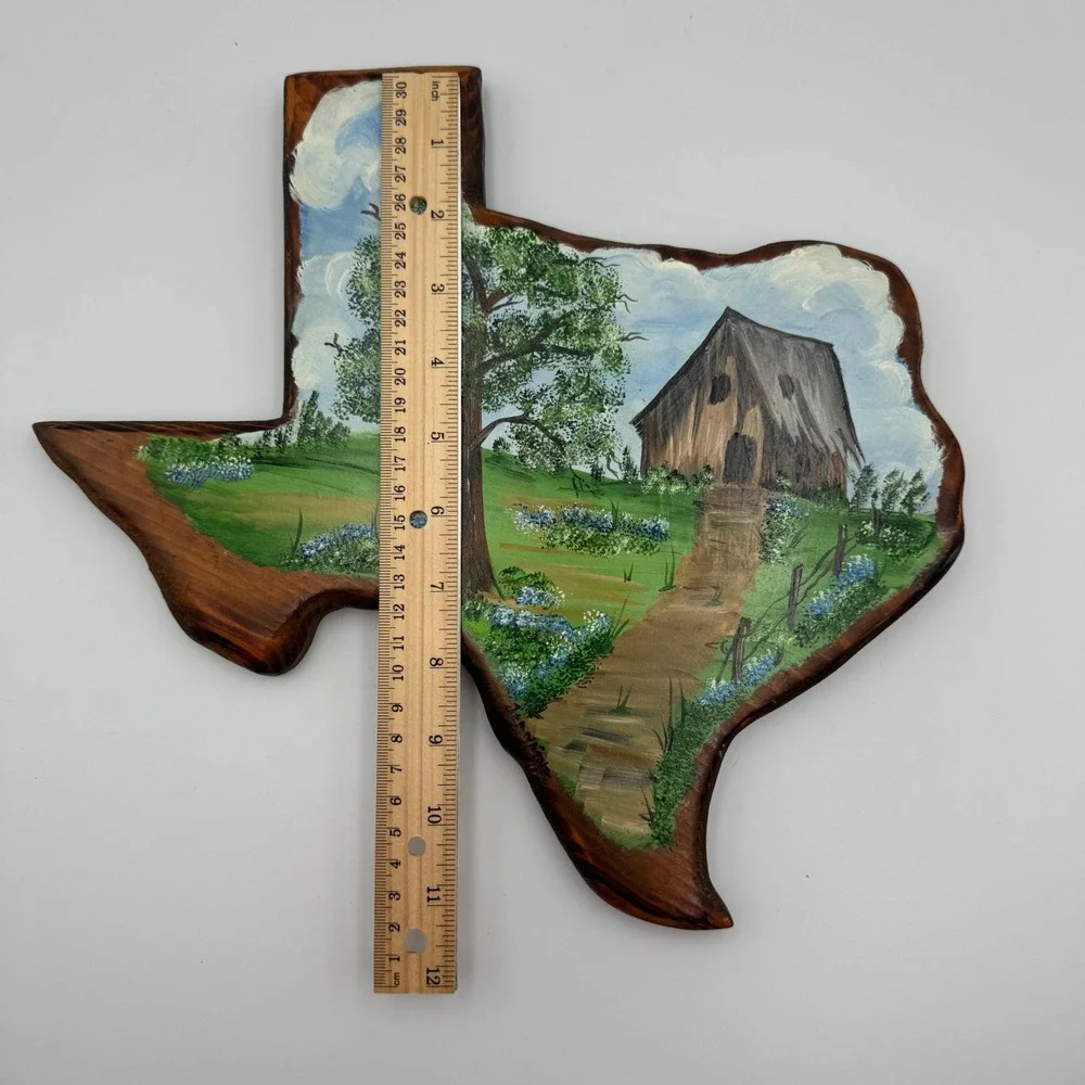 Texas Wall Art Bluebonnets Hand Painted Shaped Wood Plaque Barn Hanging